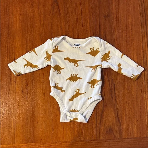 Old Navy White and Camel Colored Dinosaur Onesie - Picture 1 of 3